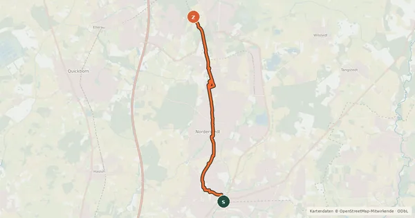 Kartenübersicht der Radroute Norderstedt Veloroute 1