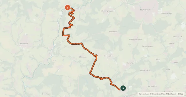 Kartenübersicht der Radroute Nümbrecht (12) - Much (46)