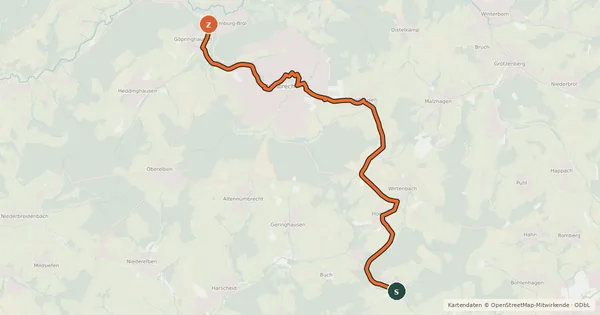 Kartenübersicht der Radroute Nümbrecht (13) - Nümbrecht (14)