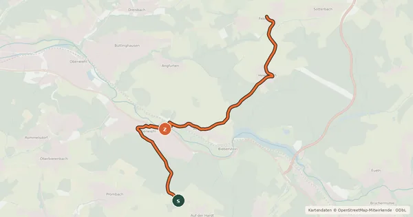 Kartenübersicht der Radroute Nümbrecht (21) - Reichshof (25)