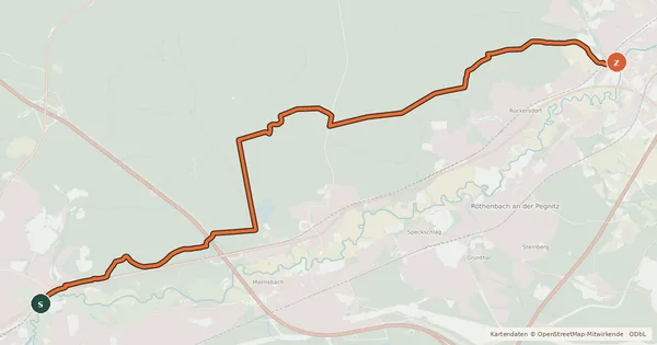 Kartenübersicht der Radroute Nürnberg-Lauf Nordrute Reichswald