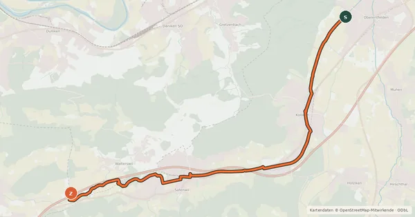 Kartenübersicht der Radroute Oberentfelden-Oftringen