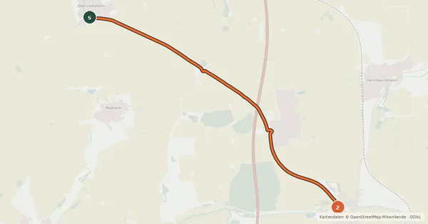 Kartenübersicht der Radroute Oberickelsheim - Gollhofen