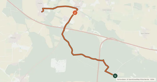 Kartenübersicht der Radroute Oberkrämer (20) - Kremmen (35)