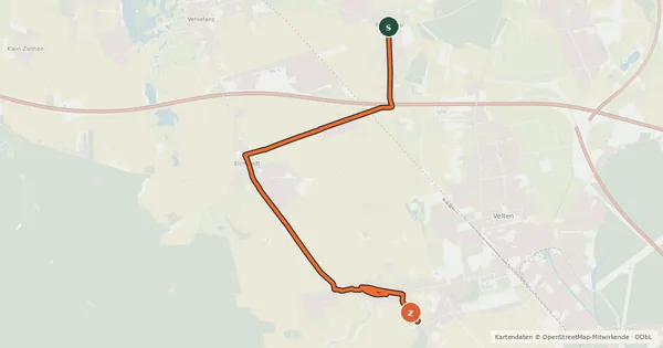 Kartenübersicht der Radroute Oberkrämer (26) - Oberkrämer (27)