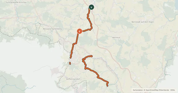 Kartenübersicht der Radroute Oberlausitzer Umgebindehäuser Radweg