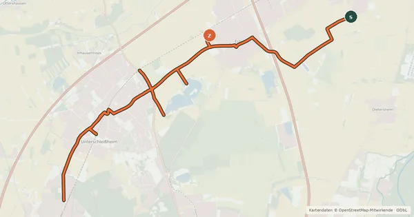 Kartenübersicht der Radroute Oberschleißheim-Neufahrn