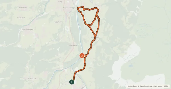 Kartenübersicht der Radroute Oberstdorf - Schöllang