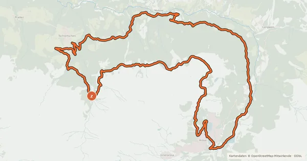 Kartenübersicht der Radroute Ochsenalp–Tschiertschen