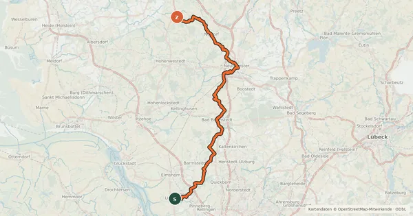 Kartenübersicht der Radroute Ochsenweg