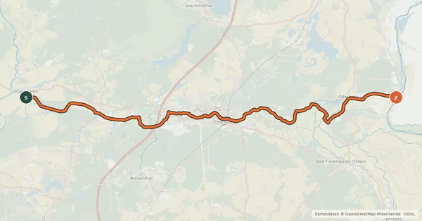 Kartenübersicht der Radroute Oder-Havel-Radweg