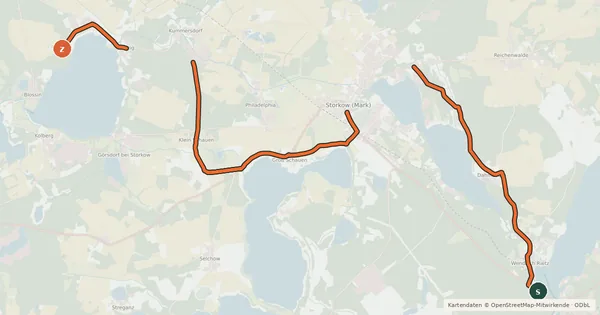 Kartenübersicht der Radroute Oder-Spree-Dahme-Radweg