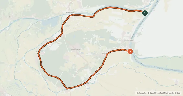 Kartenübersicht der Radroute Oderbruch Kurzroute 1