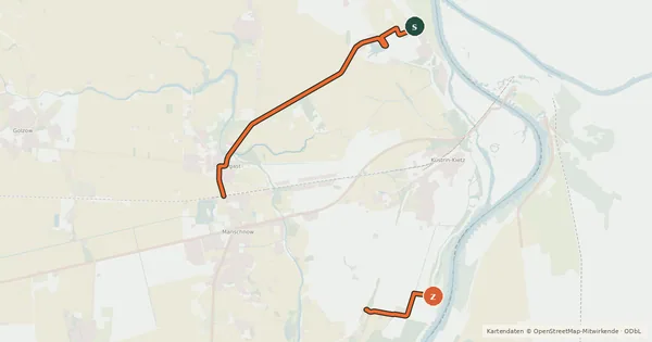 Kartenübersicht der Radroute Oderbruch Kurzroute 10