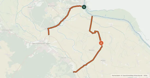 Kartenübersicht der Radroute Oderbruch Kurzroute 2