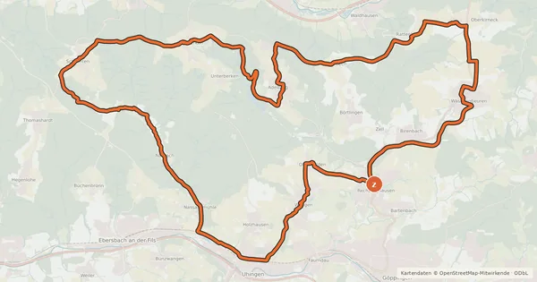 Kartenübersicht der Radroute Östliche Schurwaldroute