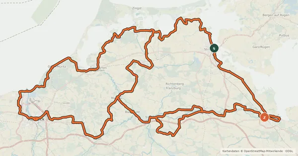 Kartenübersicht der Radroute Östlicher Backstein-Rundweg