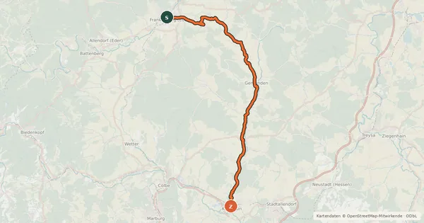 Kartenübersicht der Radroute Ohm-Eder-Radweg