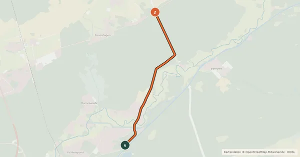 Kartenübersicht der Radroute Oranienburg (65) - Liebenwalde (71)