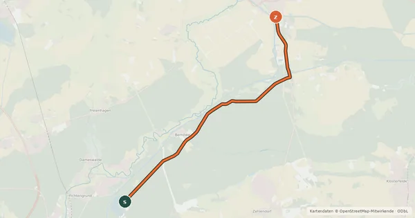 Kartenübersicht der Radroute Oranienburg (66) - Liebenwalde (75)