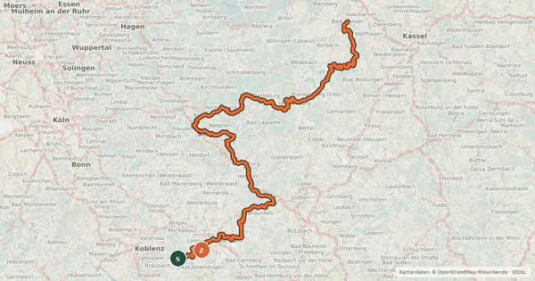Kartenübersicht der Radroute Oranierroute