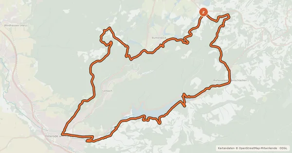 Kartenübersicht der Radroute OS2 (Große Freiheit Harz)