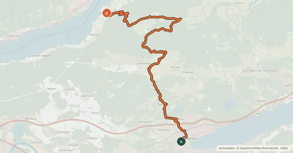 Kartenübersicht der Radroute Ossiacher See zum Wörthersee