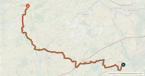 Kartenübersicht der Radroute Oste-Radweg