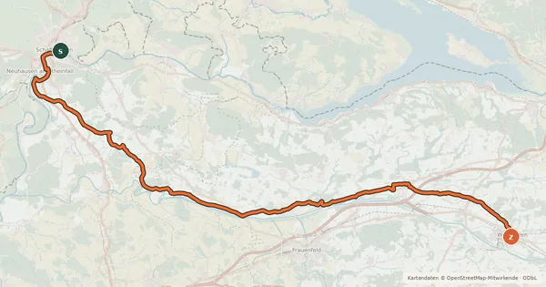 Kartenübersicht der Radroute Ostschweizer Wein-Route