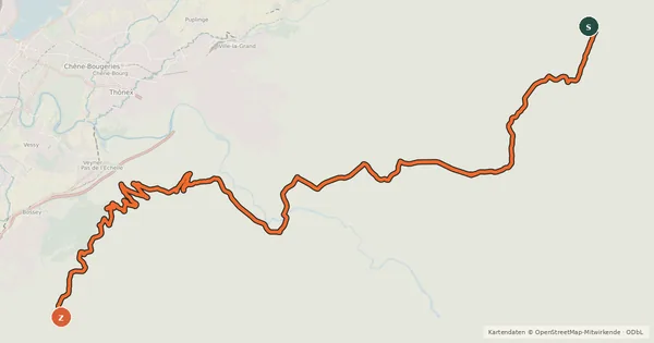 Kartenübersicht der Radroute P'tites Routes du Soleil, étape 2, Boëge / La Muraz