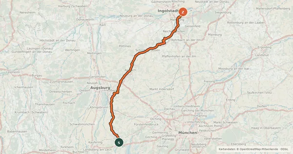Kartenübersicht der Radroute Paartaltour