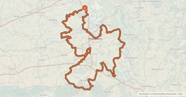 Kartenübersicht der Radroute Paderborner Land Route