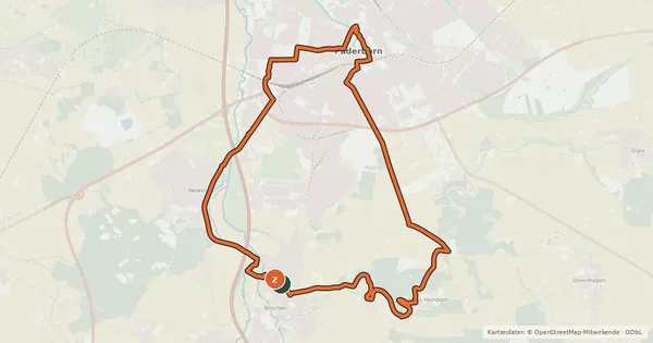 Kartenübersicht der Radroute Paderborner Radroute PB3