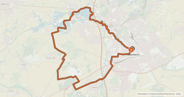 Kartenübersicht der Radroute Paderborner Radroute PB4