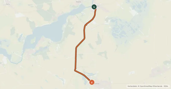 Kartenübersicht der Radroute Päwesin (27) - Roskow (75)