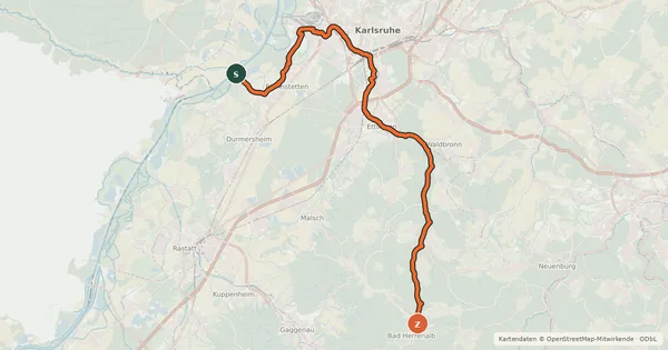 Kartenübersicht der Radroute PAMINA Alb-Rhein