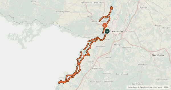 Kartenübersicht der Radroute PAMINA Radweg Rheinauen