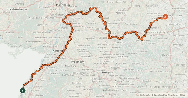 Kartenübersicht der Radroute Paneuropa Route - part Germany 1
