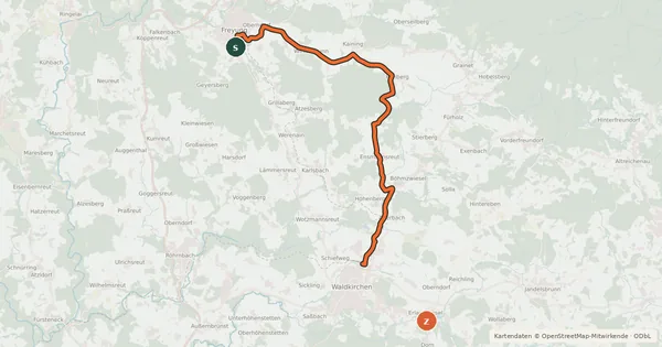 Kartenübersicht der Radroute Panorama-Route Ost