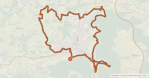 Kartenübersicht der Radroute Panoramatour Aalen