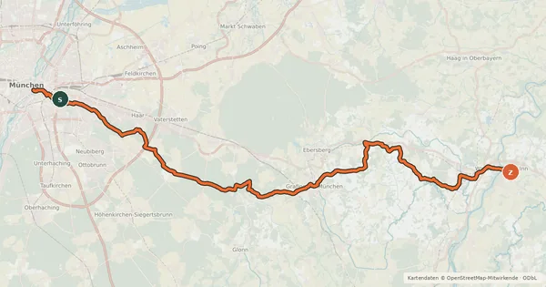 Kartenübersicht der Radroute Panoramaweg Isar-Inn