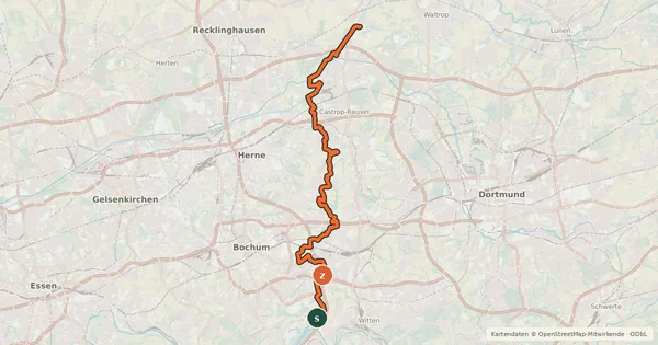 Kartenübersicht der Radroute Parkway EmscherRuhr