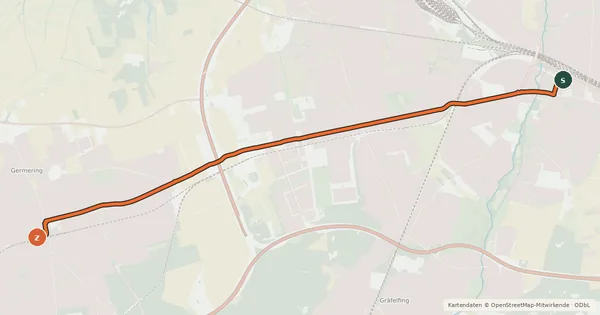 Kartenübersicht der Radroute Pasing Bahnhof (S) - Germering (S)