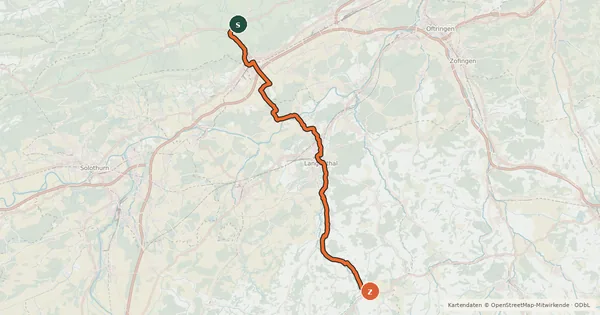 Kartenübersicht der Radroute Passwang–Oberaargau