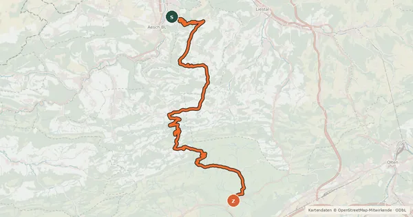 Kartenübersicht der Radroute Passwang–Oberaargau