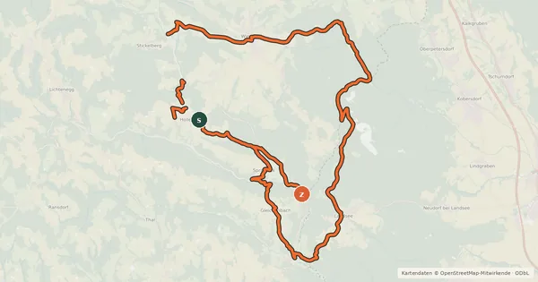 Kartenübersicht der Radroute Pauliberg-Runde