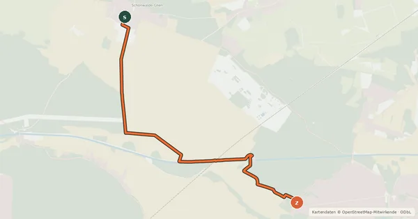 Kartenübersicht der Radroute Pausin (4) - Schönwalde (7)