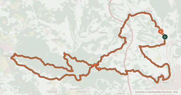 Kartenübersicht der Radroute Pegnitz-Pottenstein Runde