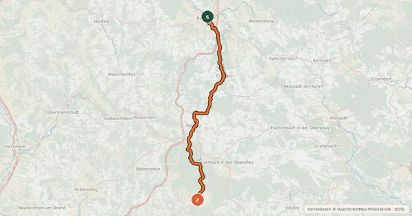 Kartenübersicht der Radroute Pegnitz-Radweg