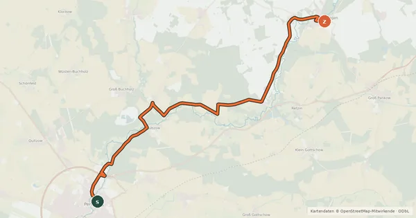 Kartenübersicht der Radroute Perleberg (20) - Groß Pankow (61)